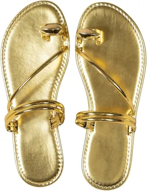 Verdusa Women's Metallic Open Toe Thong Sandals Summer Strappy Flat Sandals