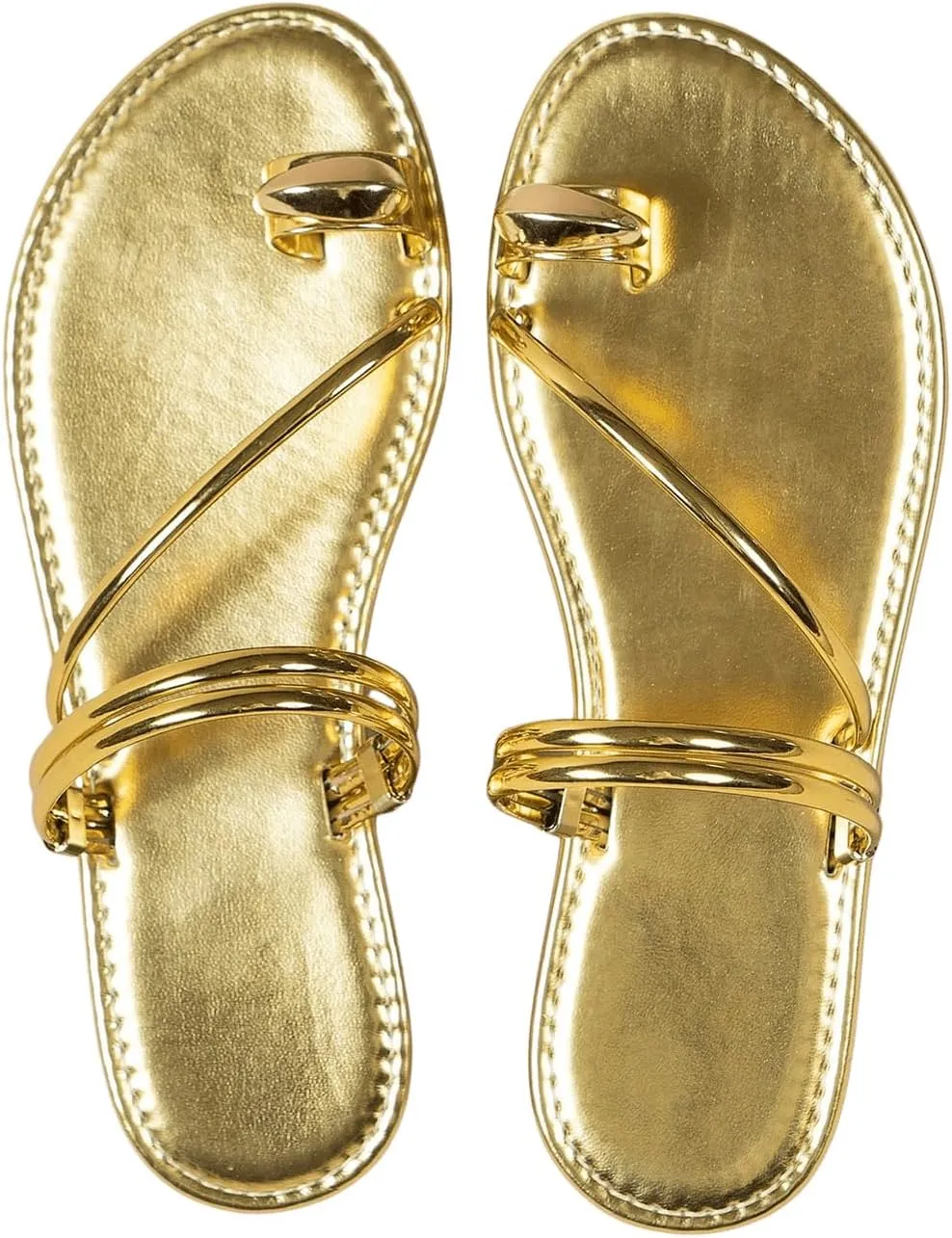 Verdusa Women's Metallic Open Toe Thong Sandals Summer Strappy Flat Sandals