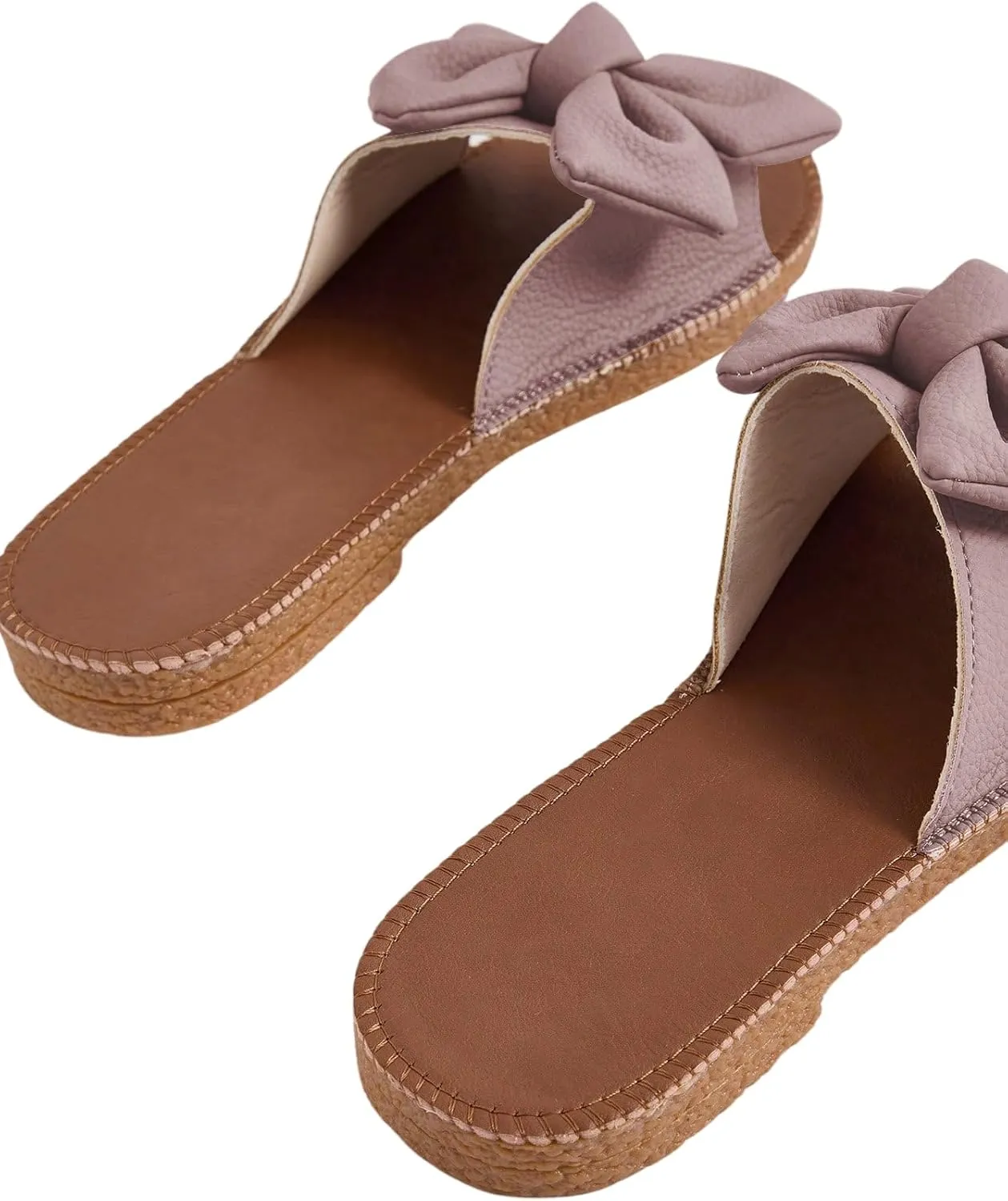 Verdusa Women's Open Toe Flat Sandals Bow Knot Slides Leather Summer Slippers