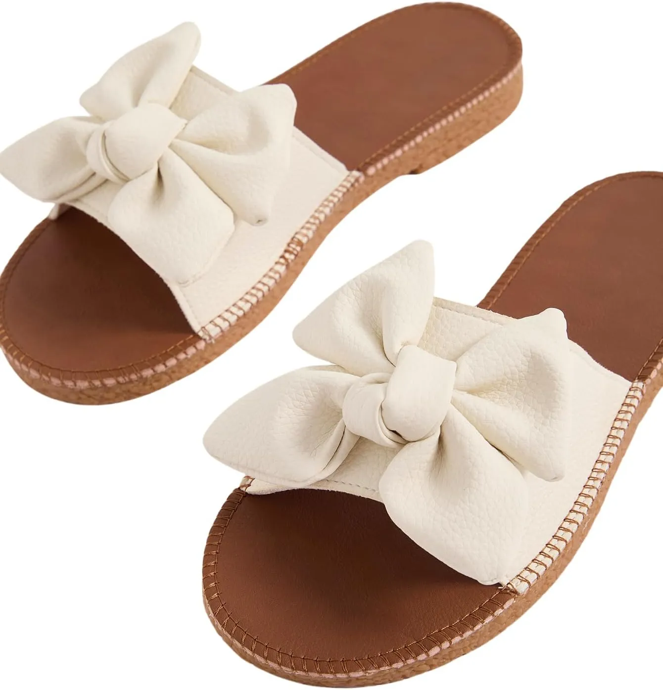 Verdusa Women's Open Toe Flat Sandals Bow Knot Slides Leather Summer Slippers