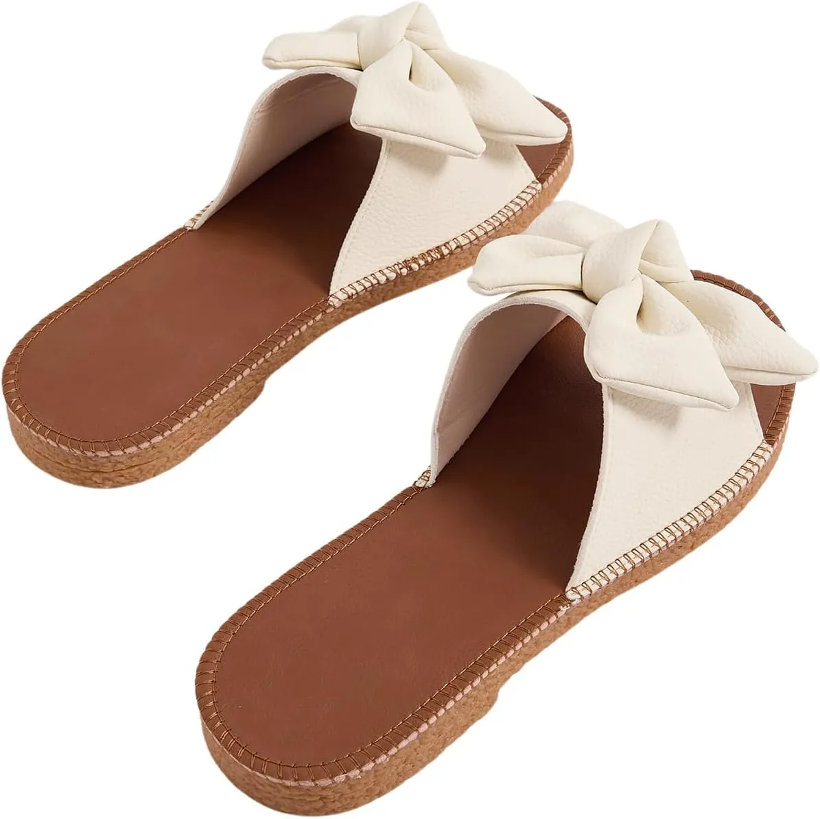 Verdusa Women's Open Toe Flat Sandals Bow Knot Slides Leather Summer Slippers