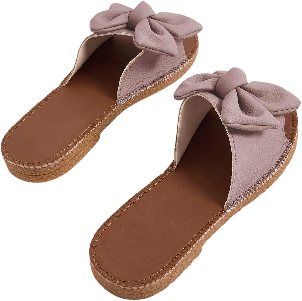 Verdusa Women's Open Toe Flat Sandals Bow Knot Slides Leather Summer Slippers