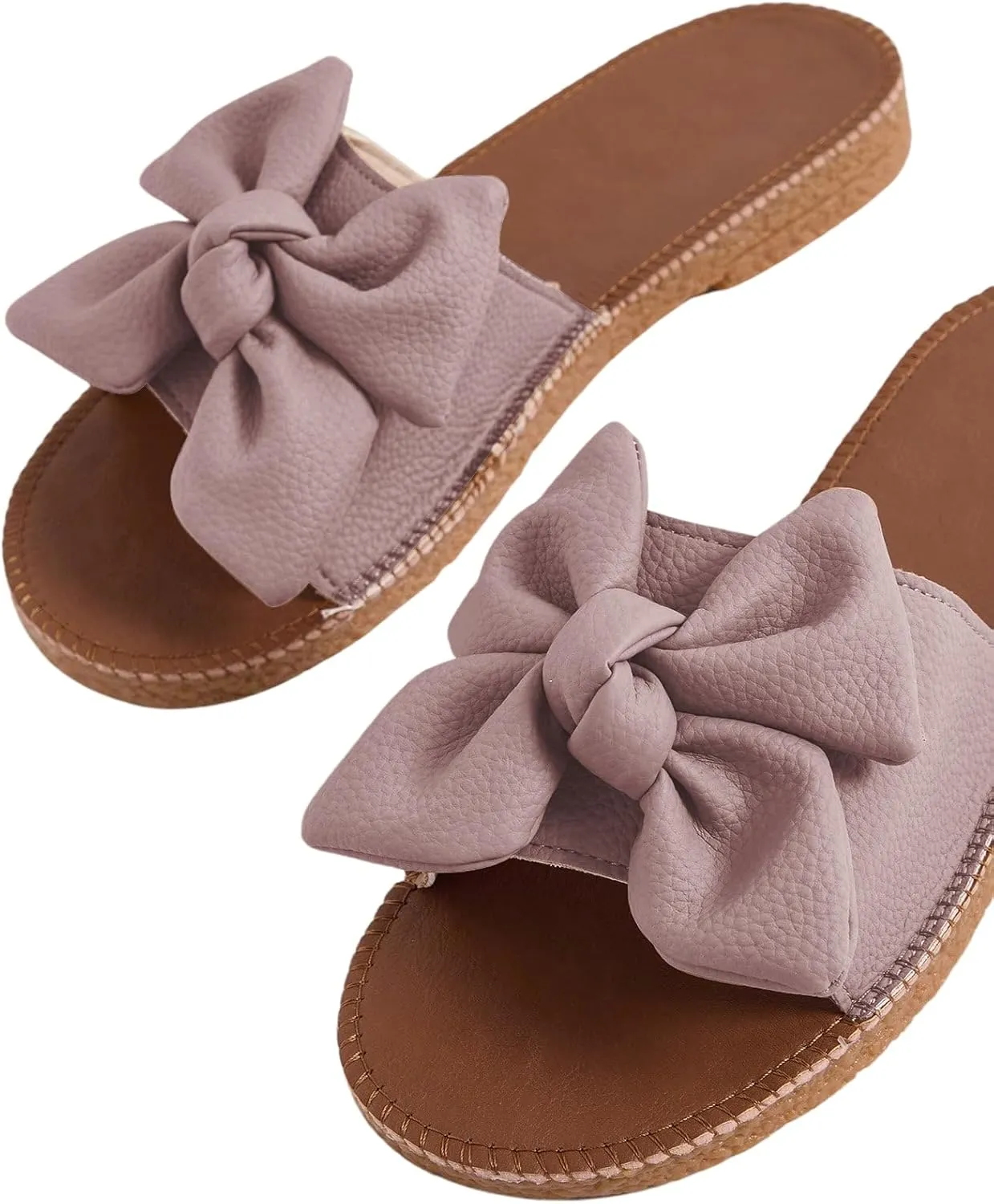 Verdusa Women's Open Toe Flat Sandals Bow Knot Slides Leather Summer Slippers