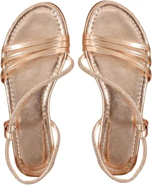 Verdusa Women's Rhinestone Sparkly Metallic Strappy Flat Sandals Open Toe Sides