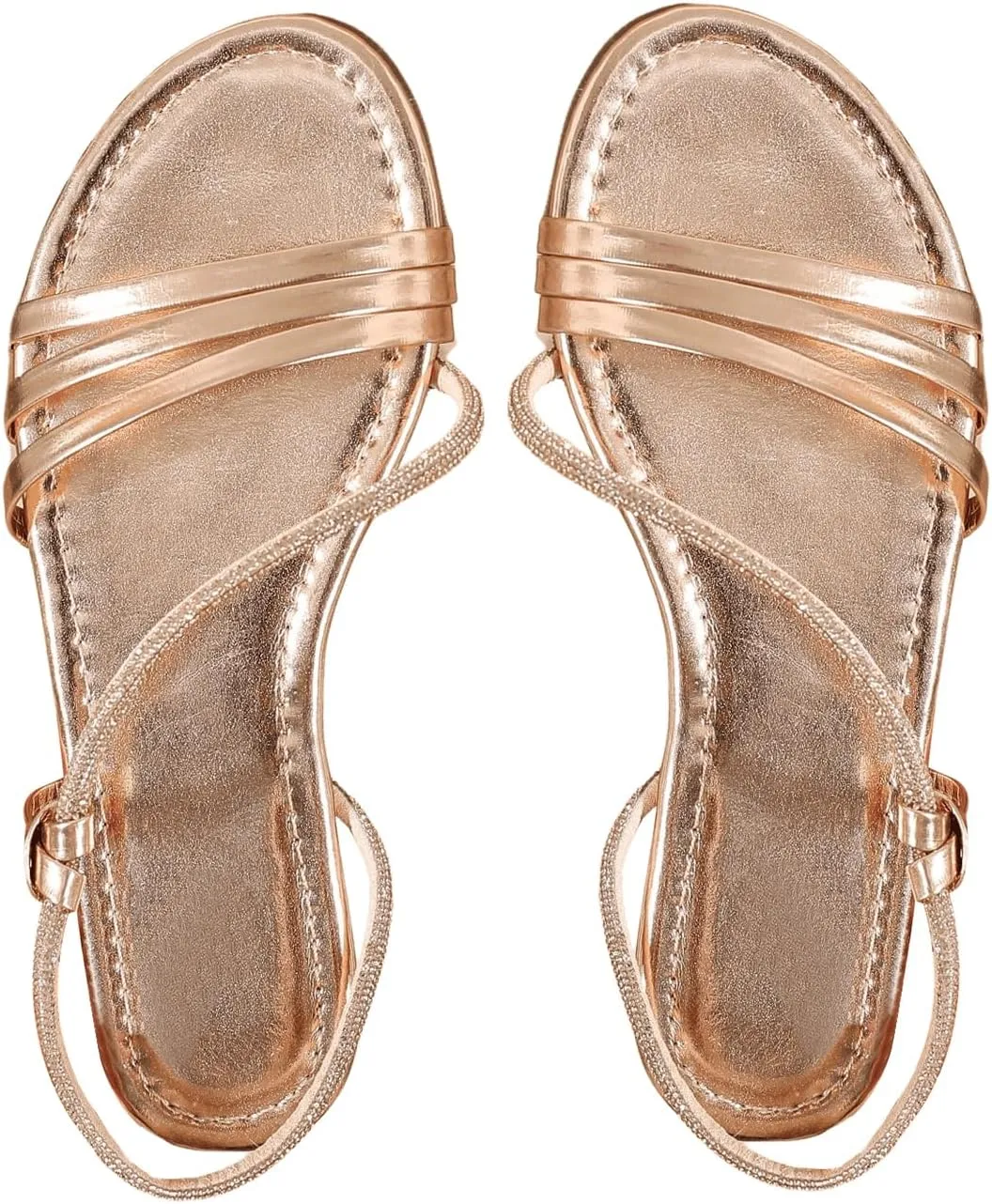 Verdusa Women's Rhinestone Sparkly Metallic Strappy Flat Sandals Open Toe Sides
