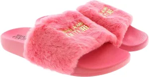 VERSACE JEANS COUTURE Rose Faux Fur Signature Slides- for Womens