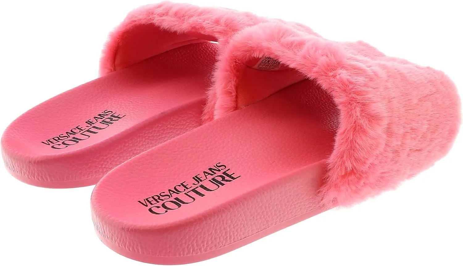 VERSACE JEANS COUTURE Rose Faux Fur Signature Slides- for Womens