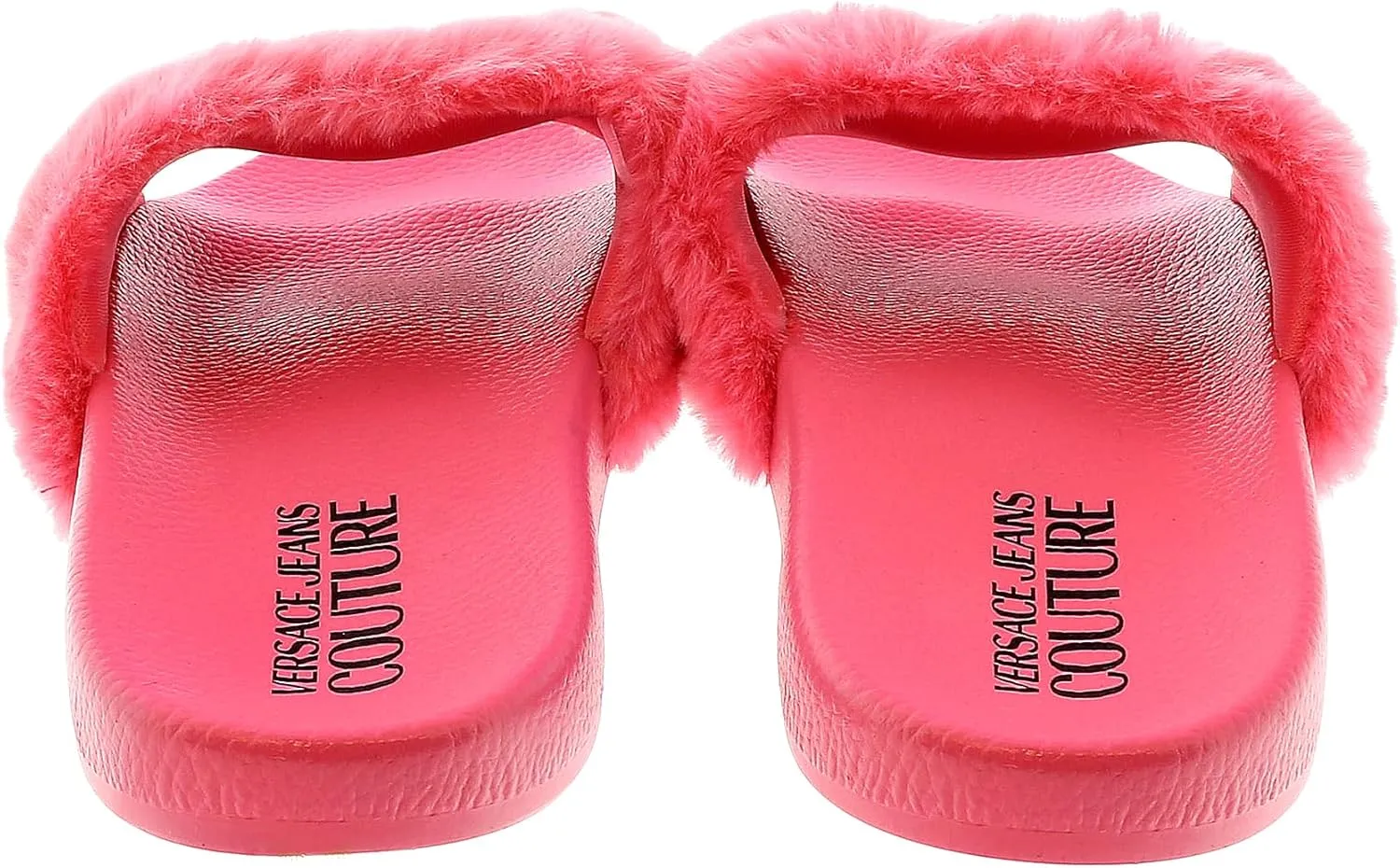 VERSACE JEANS COUTURE Rose Faux Fur Signature Slides- for Womens