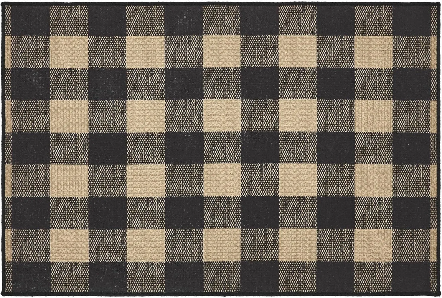 VHC Brands Black Check Indoor Rug Rect 24x36, Polyester Area Rug, Accent Rug, Floor Decor, Black Check Collection, Rectangle 24x36, Country Black