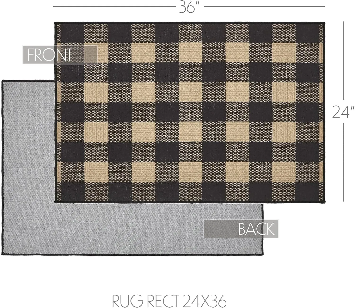 VHC Brands Black Check Indoor Rug Rect 24x36, Polyester Area Rug, Accent Rug, Floor Decor, Black Check Collection, Rectangle 24x36, Country Black
