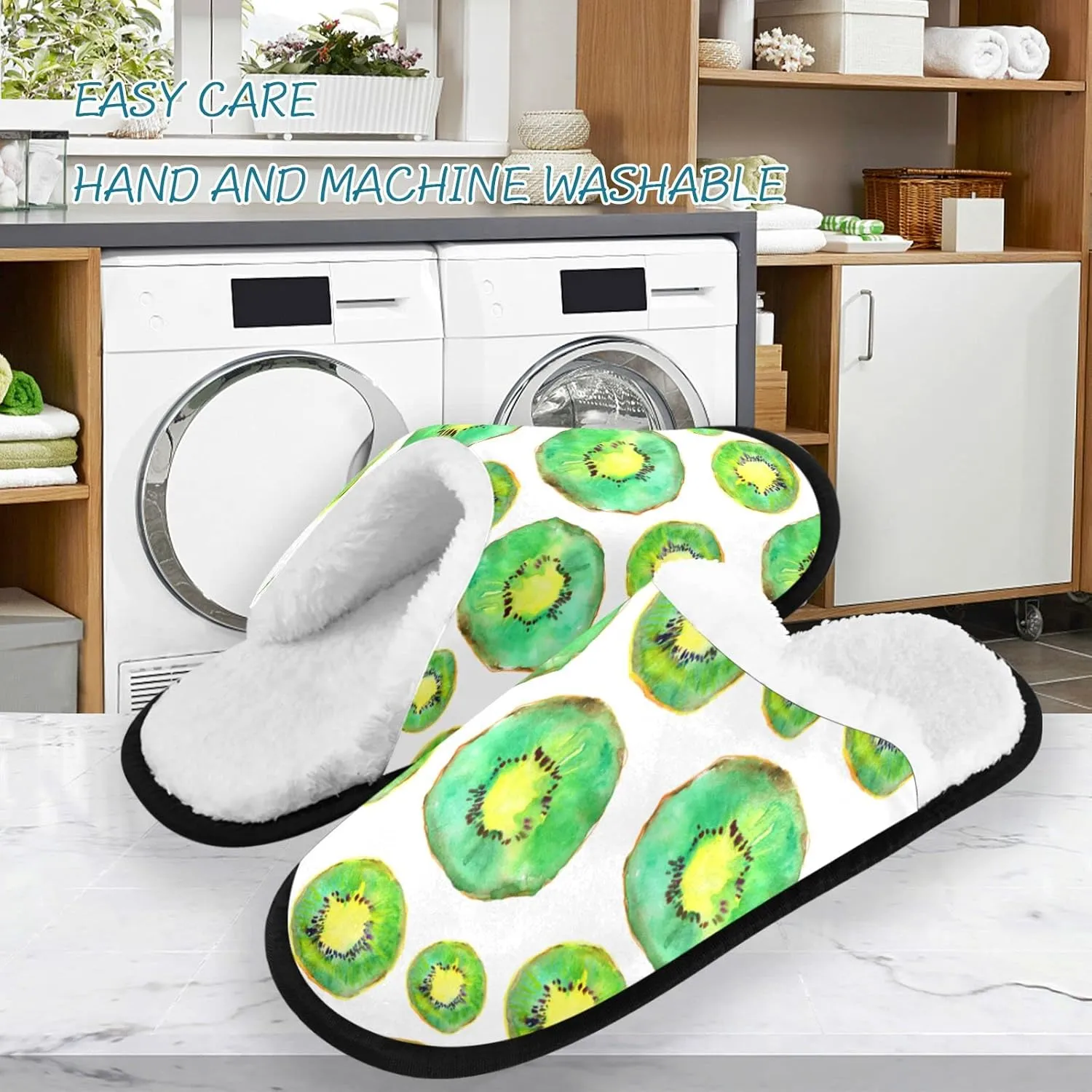 visesunny Kiwi Fruit Watercolor Cozy Fuzzy Mens Womens Memory Foam House Slippers Plush Fleece Indoor Outdoor Slipper