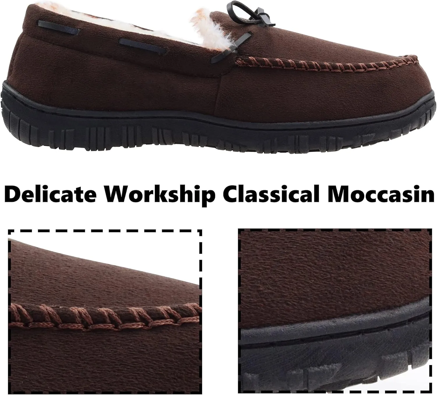 VLLy Mens Slippers Moccasins with Plush Lined Cozy House Bedroom Shoes for Men