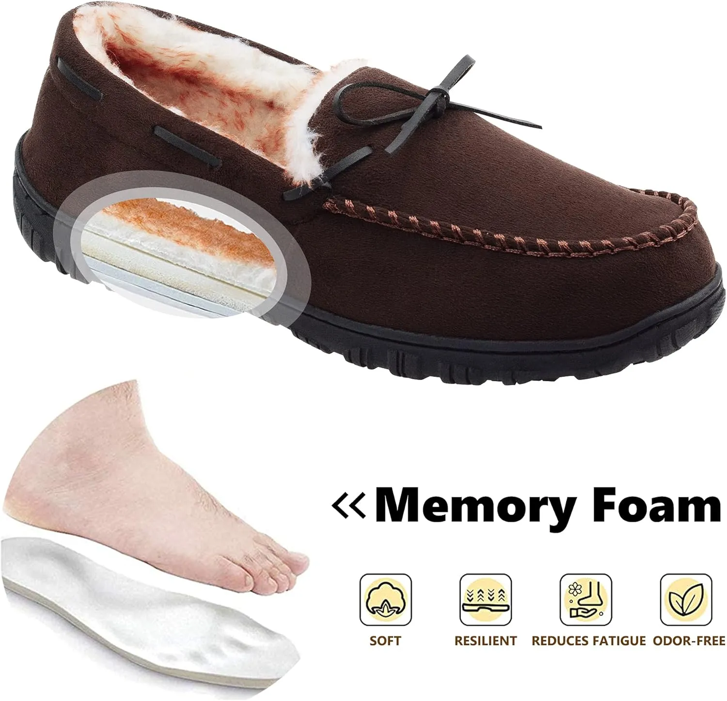 VLLy Mens Slippers Moccasins with Plush Lined Cozy House Bedroom Shoes for Men