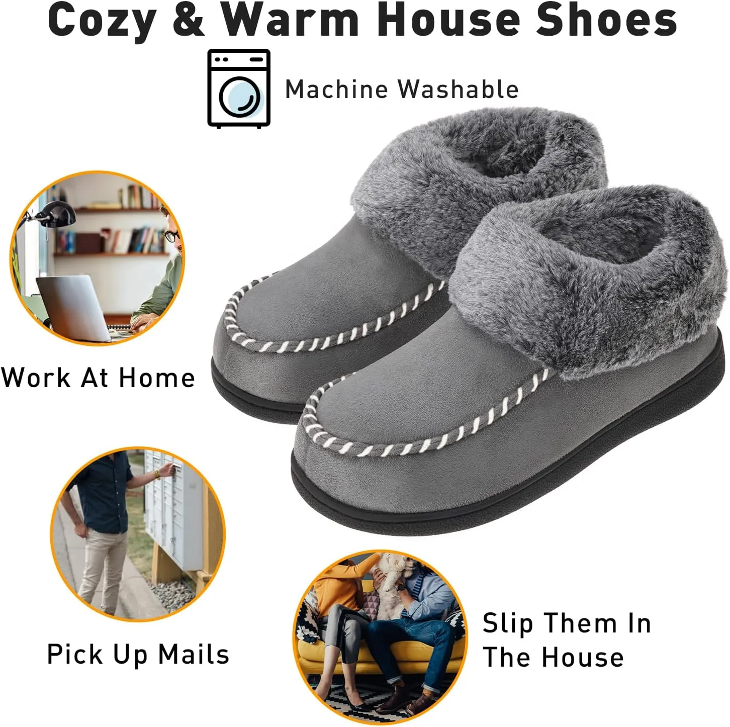 VONMAY Women's Bootie Slippers Suede Moccasin Boots Fuzzy Plush Faux Fur House Shoes Winter Warm Memory Foam Non-slip Indoor Outdoor