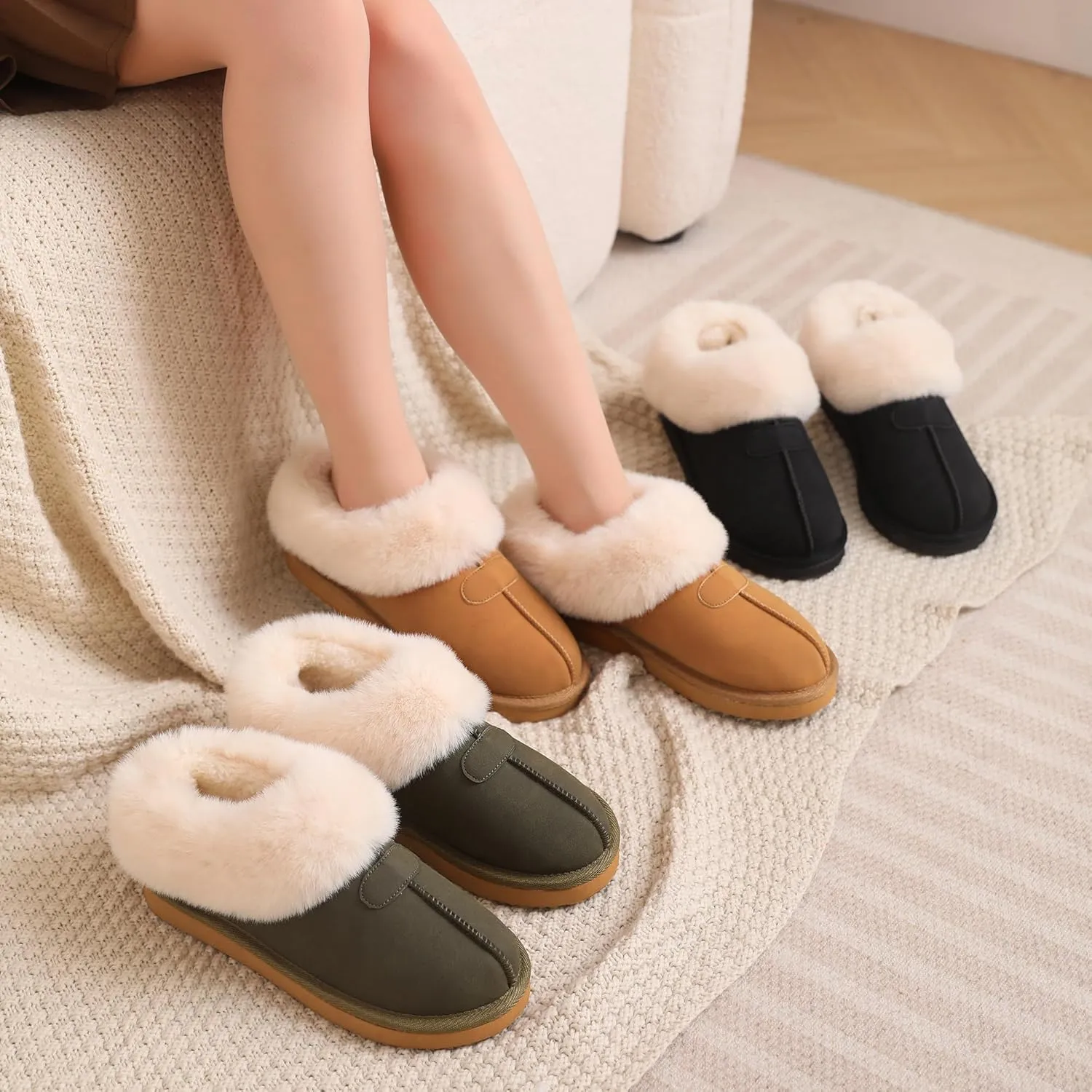 VONMAY Women's Fuzzy Memory Foam Slippers Fluffy Slip On Cozy Warm Winter House Shoes Plush Faux Fur Lining Lightweight Anti Slip Sole Indoor and Outdoor