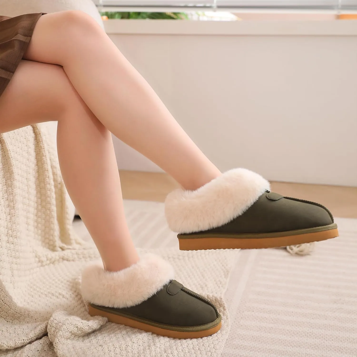 VONMAY Women's Fuzzy Memory Foam Slippers Fluffy Slip On Cozy Warm Winter House Shoes Plush Faux Fur Lining Lightweight Anti Slip Sole Indoor and Outdoor