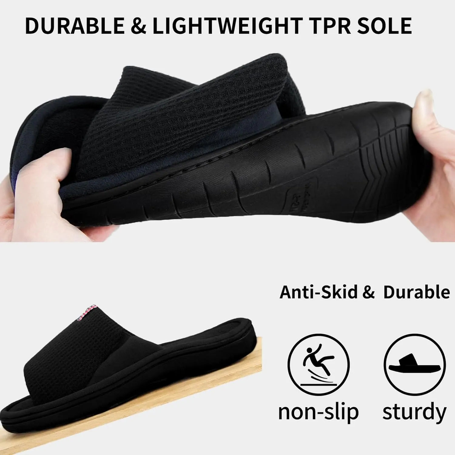 WALKFUN Lightweight House Slippers for Men Open Toe Soft Indoor Slip on Mens Slides Sandals with Memory Foam for Bedroom Patio£¬All Seasons