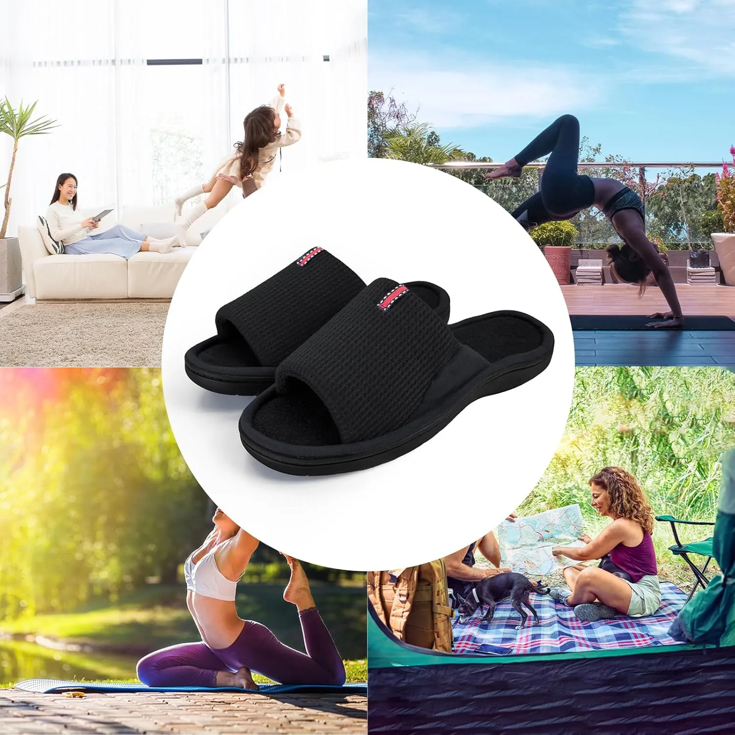 WALKFUN Lightweight House Slippers for Men Open Toe Soft Indoor Slip on Mens Slides Sandals with Memory Foam for Bedroom Patio£¬All Seasons