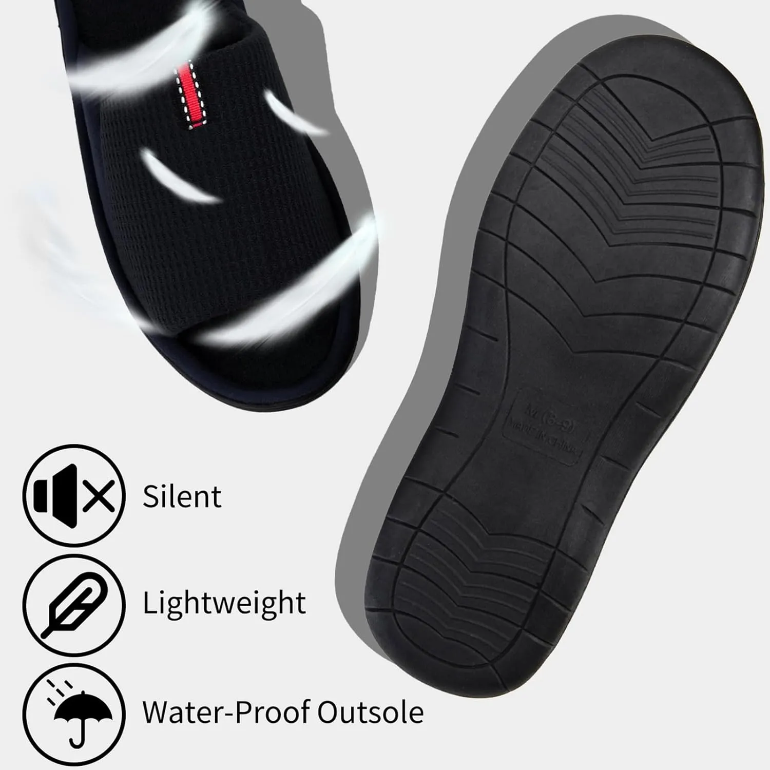 WALKFUN Lightweight House Slippers for Men Open Toe Soft Indoor Slip on Mens Slides Sandals with Memory Foam for Bedroom Patio£¬All Seasons