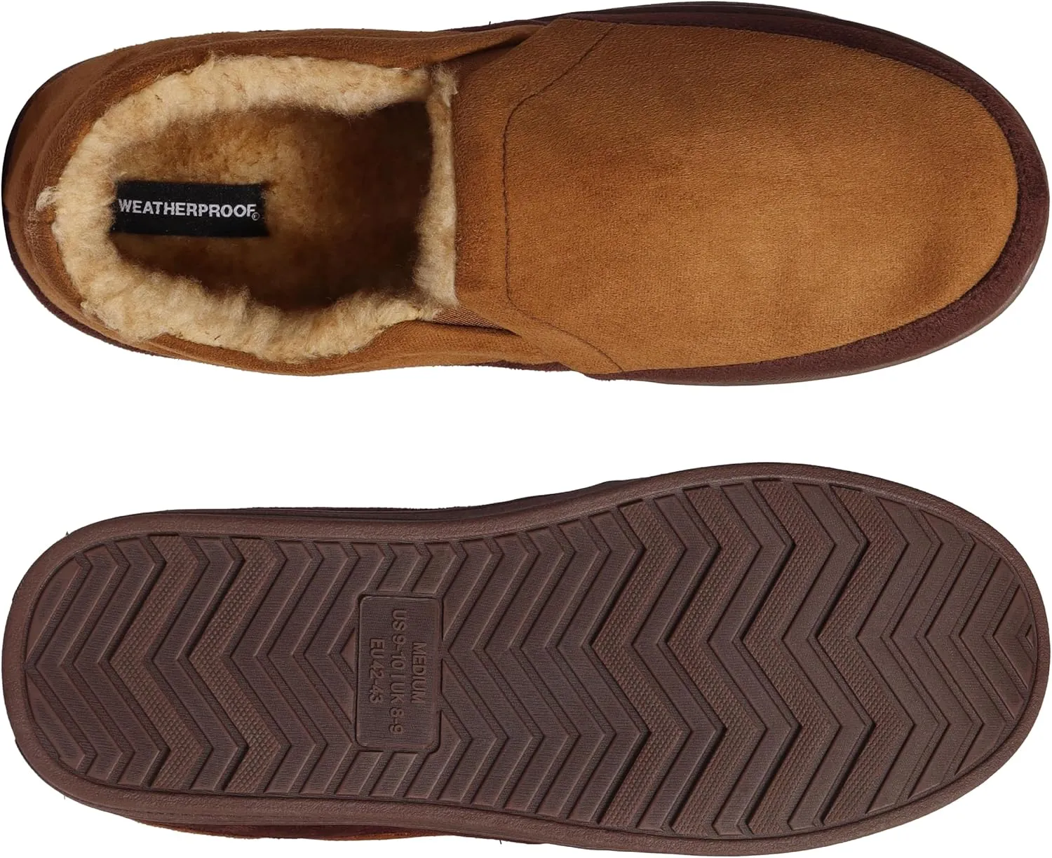 Weatherproof Microsuede House Shoes for Men, Twin Gore Slip-On Design, Indoor Outdoor Slippers with Faux Fur Lining and Non-Slip Rubber Sole