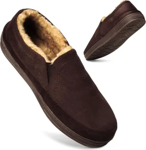 Weatherproof Microsuede House Shoes for Men, Twin Gore Slip-On Design, Indoor Outdoor Slippers with Faux Fur Lining and Non-Slip Rubber Sole