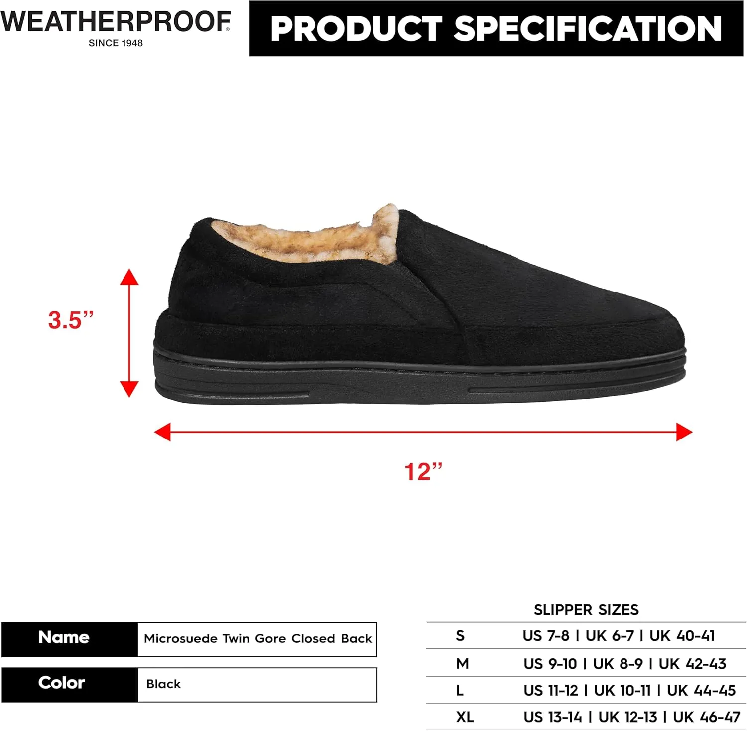 Weatherproof Microsuede House Shoes for Men, Twin Gore Slip-On Design, Indoor Outdoor Slippers with Faux Fur Lining and Non-Slip Rubber Sole
