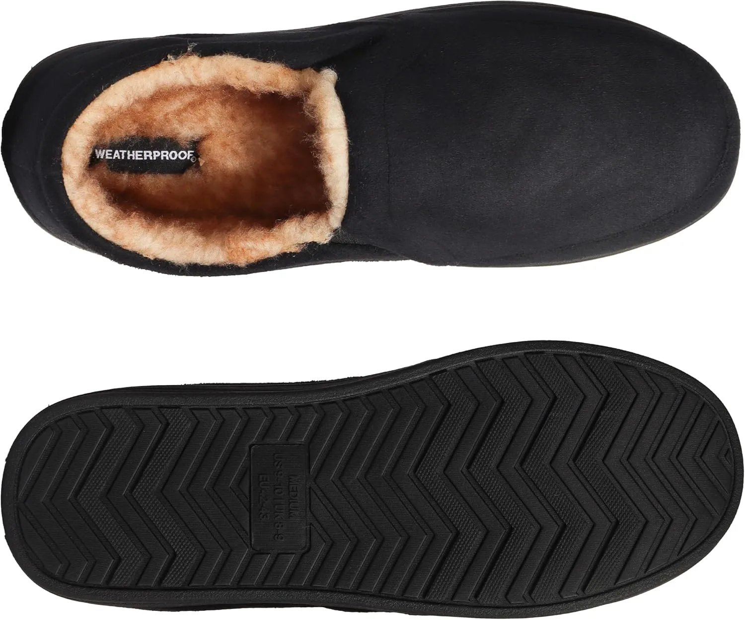 Weatherproof Microsuede House Shoes for Men, Twin Gore Slip-On Design, Indoor Outdoor Slippers with Faux Fur Lining and Non-Slip Rubber Sole