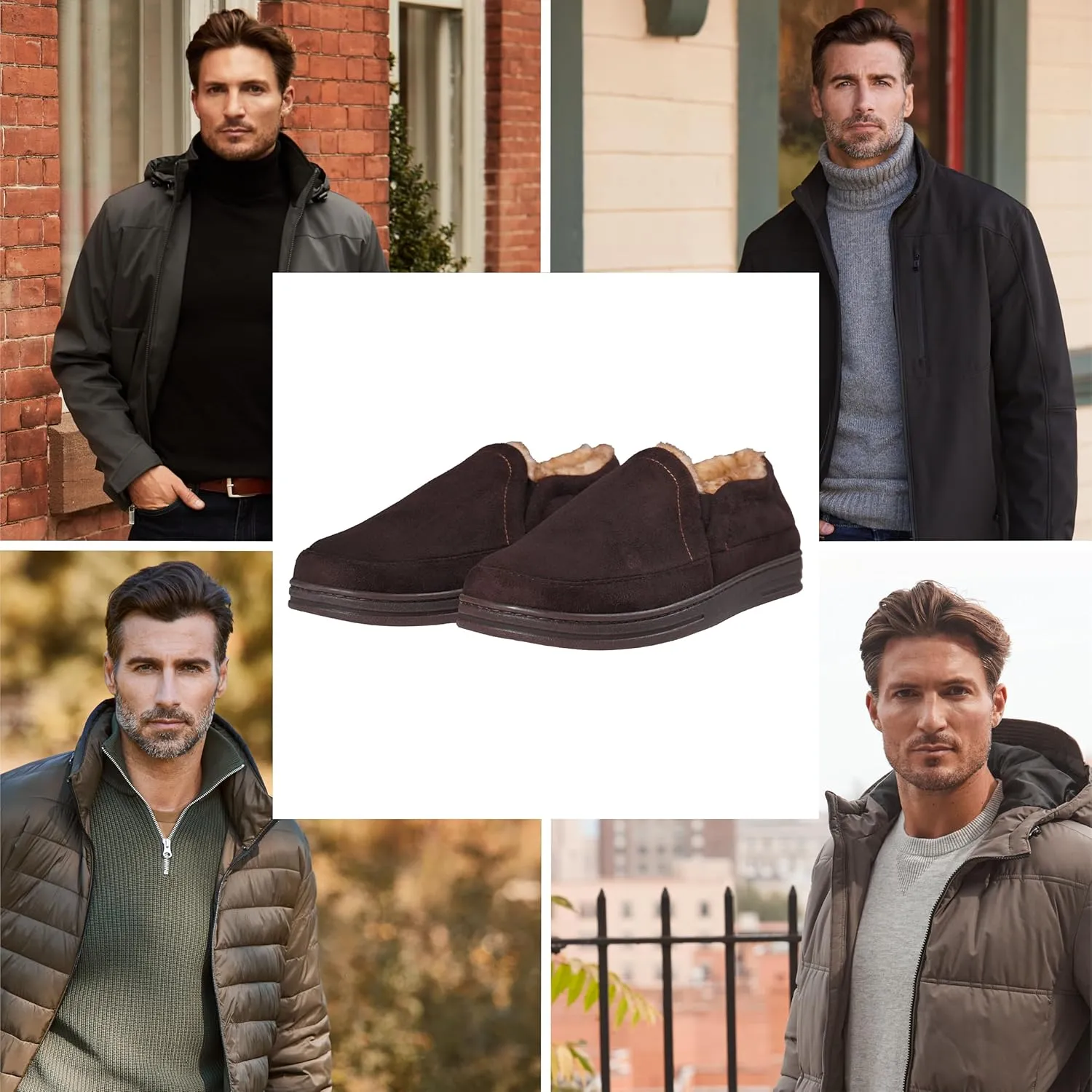 Weatherproof Microsuede House Shoes for Men, Twin Gore Slip-On Design, Indoor Outdoor Slippers with Faux Fur Lining and Non-Slip Rubber Sole