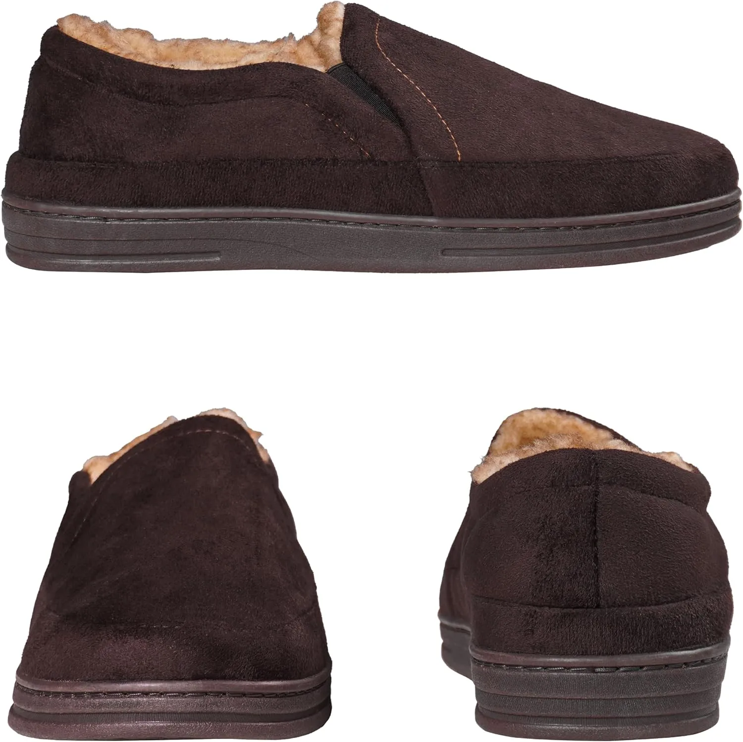 Weatherproof Microsuede House Shoes for Men, Twin Gore Slip-On Design, Indoor Outdoor Slippers with Faux Fur Lining and Non-Slip Rubber Sole