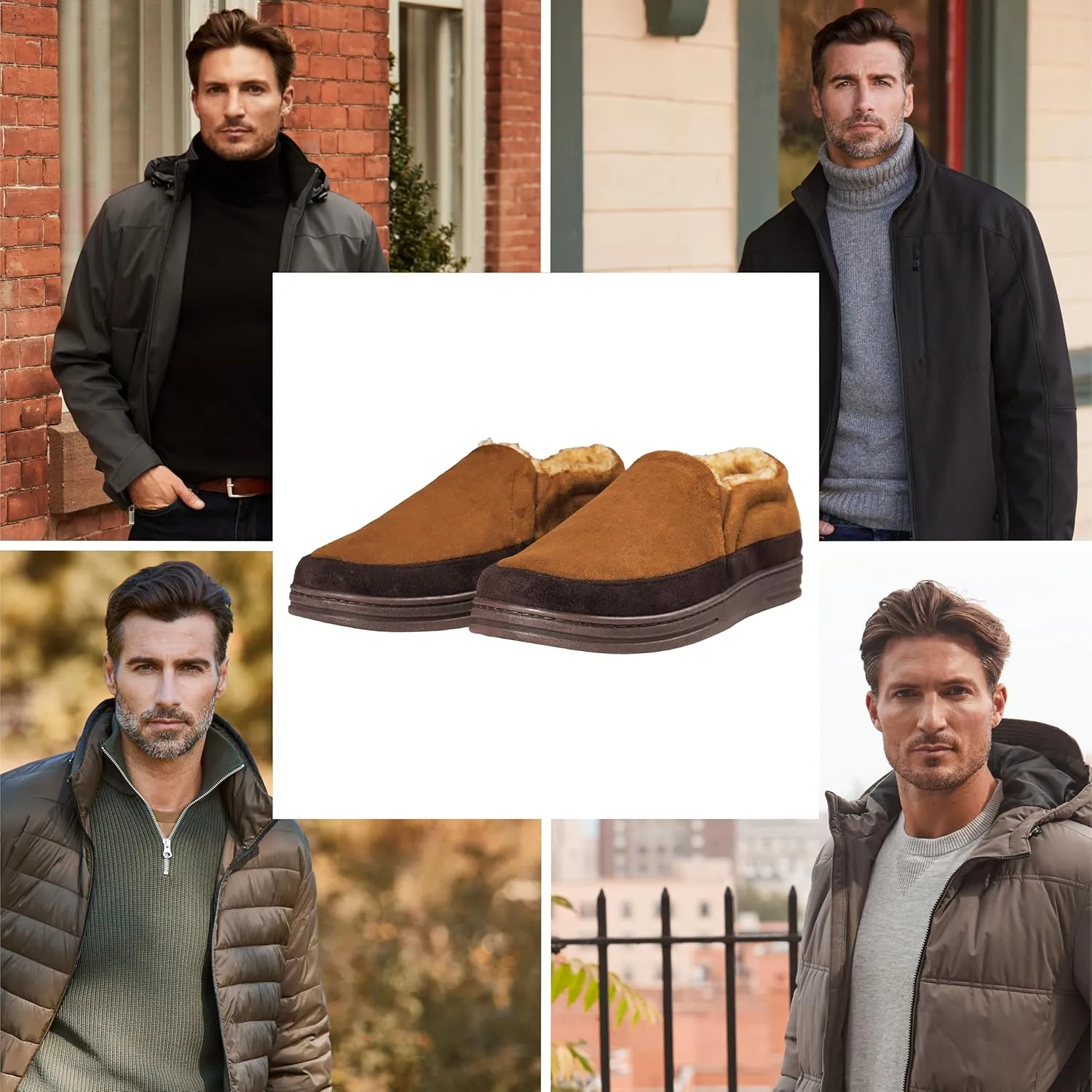 Weatherproof Microsuede House Shoes for Men, Twin Gore Slip-On Design, Indoor Outdoor Slippers with Faux Fur Lining and Non-Slip Rubber Sole