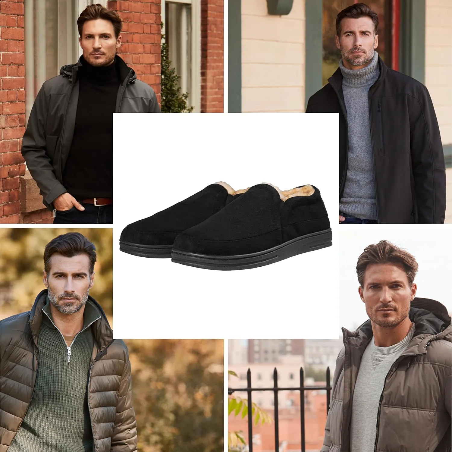 Weatherproof Microsuede House Shoes for Men, Twin Gore Slip-On Design, Indoor Outdoor Slippers with Faux Fur Lining and Non-Slip Rubber Sole