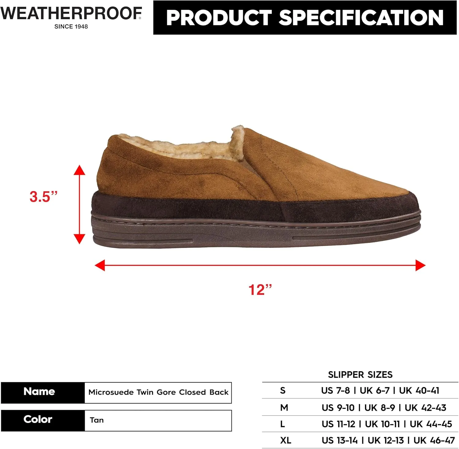 Weatherproof Microsuede House Shoes for Men, Twin Gore Slip-On Design, Indoor Outdoor Slippers with Faux Fur Lining and Non-Slip Rubber Sole
