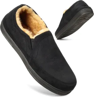Weatherproof Microsuede House Shoes for Men, Twin Gore Slip-On Design, Indoor Outdoor Slippers with Faux Fur Lining and Non-Slip Rubber Sole