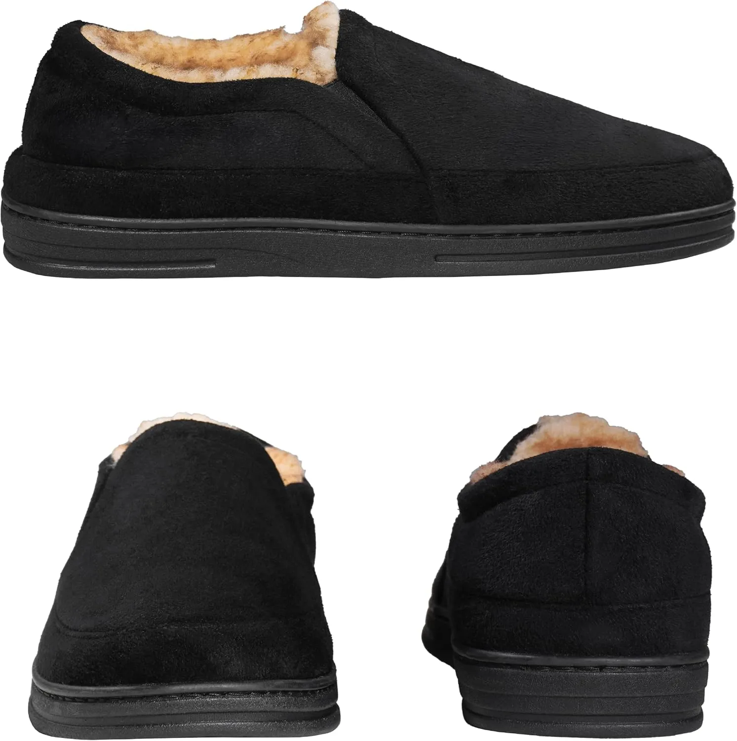 Weatherproof Microsuede House Shoes for Men, Twin Gore Slip-On Design, Indoor Outdoor Slippers with Faux Fur Lining and Non-Slip Rubber Sole