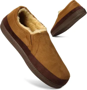 Weatherproof Microsuede House Shoes for Men, Twin Gore Slip-On Design, Indoor Outdoor Slippers with Faux Fur Lining and Non-Slip Rubber Sole