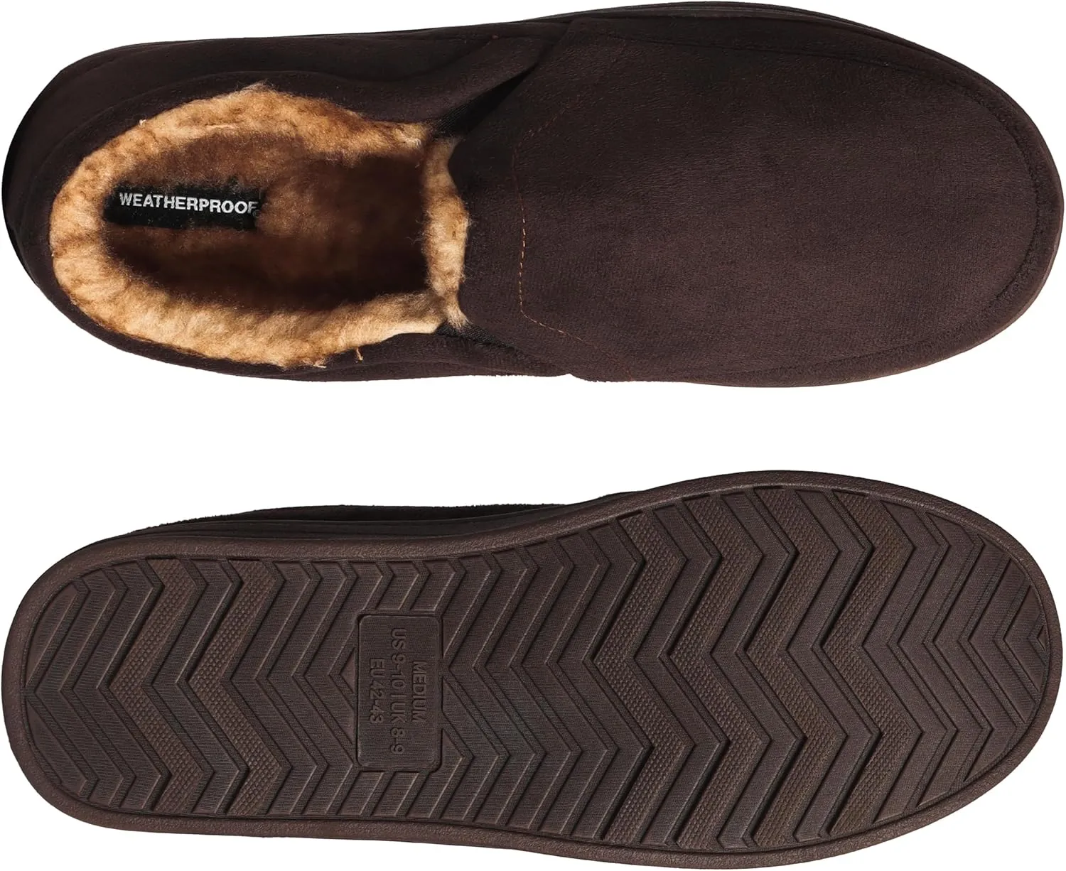 Weatherproof Microsuede House Shoes for Men, Twin Gore Slip-On Design, Indoor Outdoor Slippers with Faux Fur Lining and Non-Slip Rubber Sole