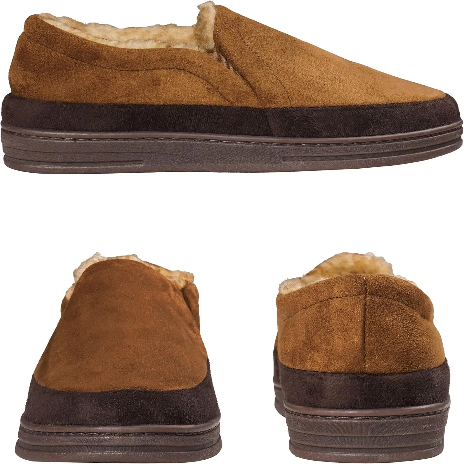Weatherproof Microsuede House Shoes for Men, Twin Gore Slip-On Design, Indoor Outdoor Slippers with Faux Fur Lining and Non-Slip Rubber Sole