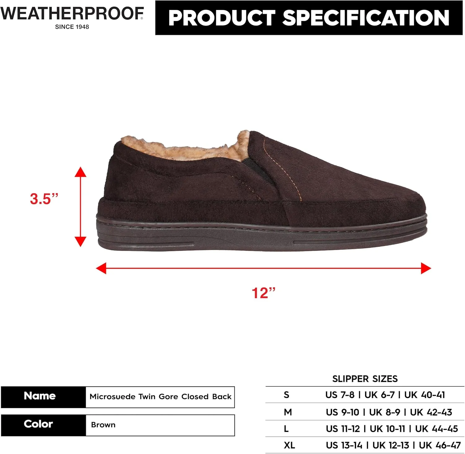 Weatherproof Microsuede House Shoes for Men, Twin Gore Slip-On Design, Indoor Outdoor Slippers with Faux Fur Lining and Non-Slip Rubber Sole