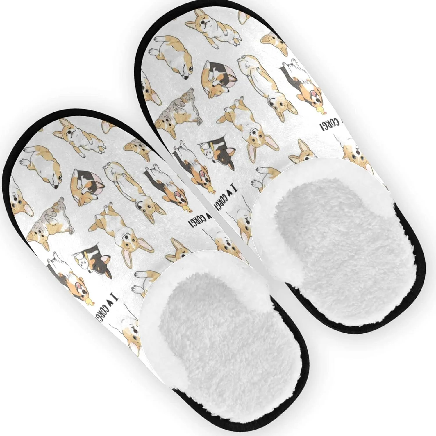 Welsh Corgi Dogs Slippers for Women Men, Memory Foam House Slippers, Non-Slip Indoor Outdoor Winter Bedroom Shoes
