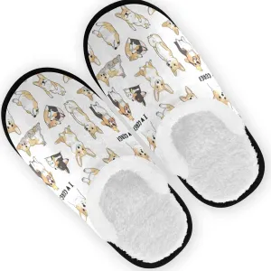 Welsh Corgi Dogs Slippers for Women Men, Memory Foam House Slippers, Non-Slip Indoor Outdoor Winter Bedroom Shoes
