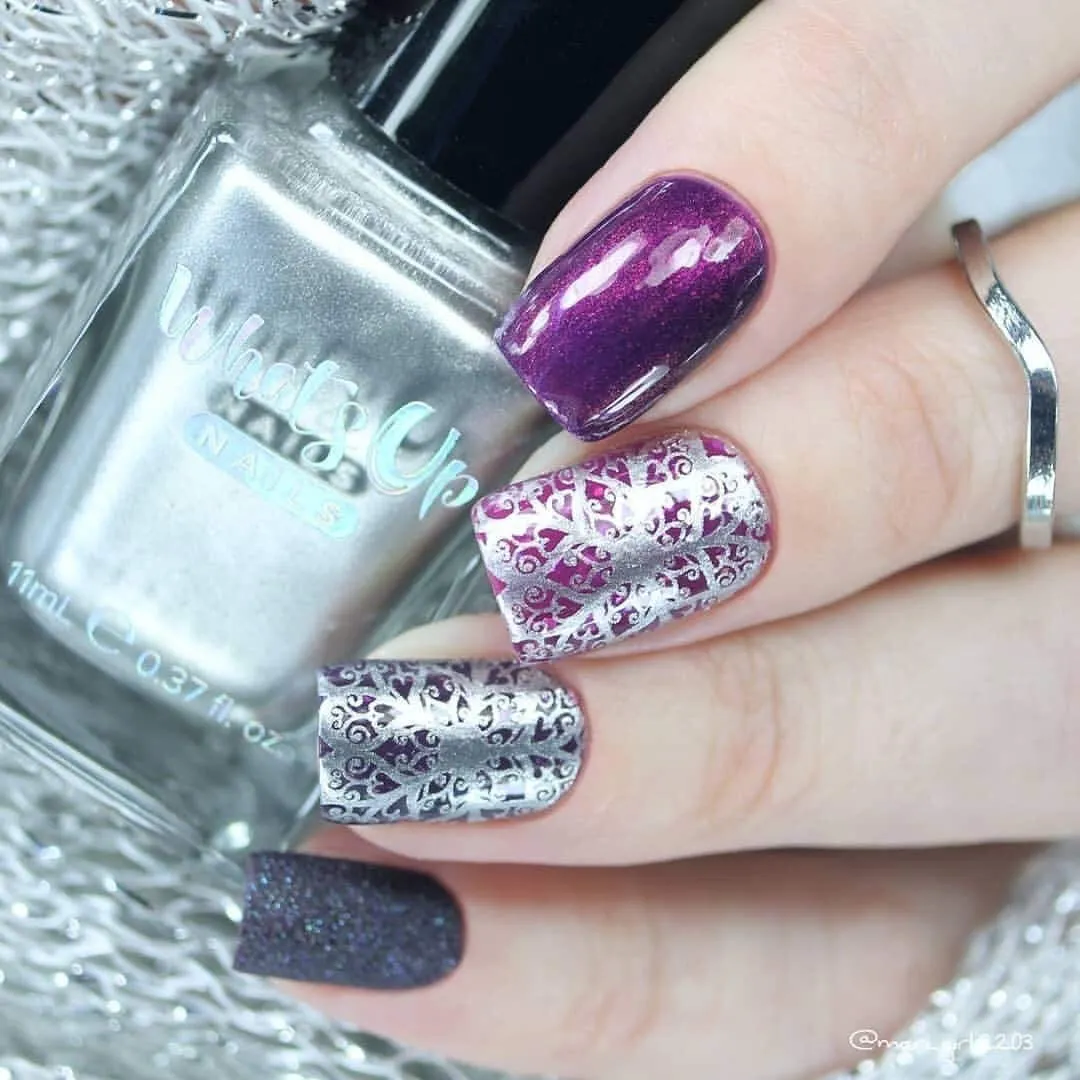 Whats Up Nails - 2 Metallic Stamping Polishes (Gold, Silver) Lacquer for Stamped Nail Art Design 7 Free Cruelty Free Vegan
