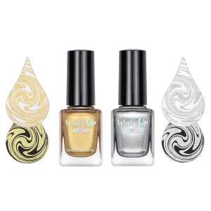 Whats Up Nails - 2 Metallic Stamping Polishes (Gold, Silver) Lacquer for Stamped Nail Art Design 7 Free Cruelty Free Vegan