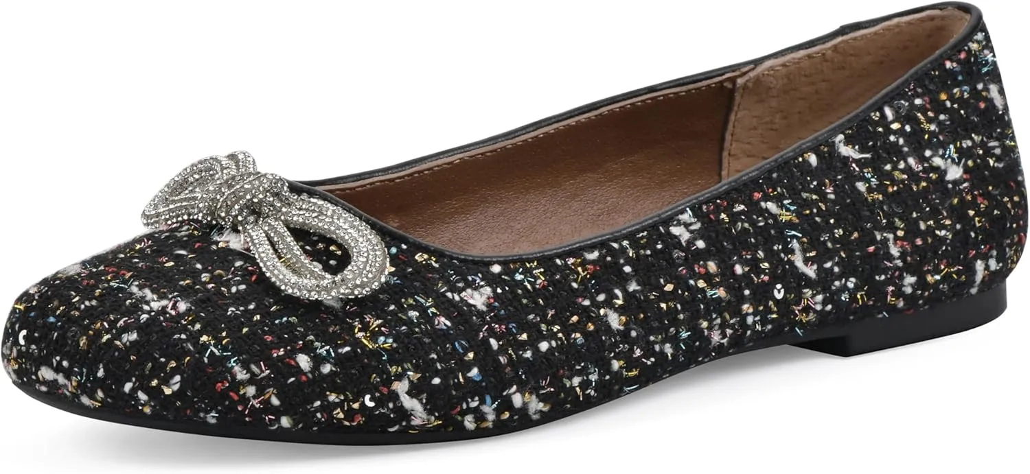 WHITE MOUNTAIN Women's Sashimi Rhinestone Double Bow Ballet Flat