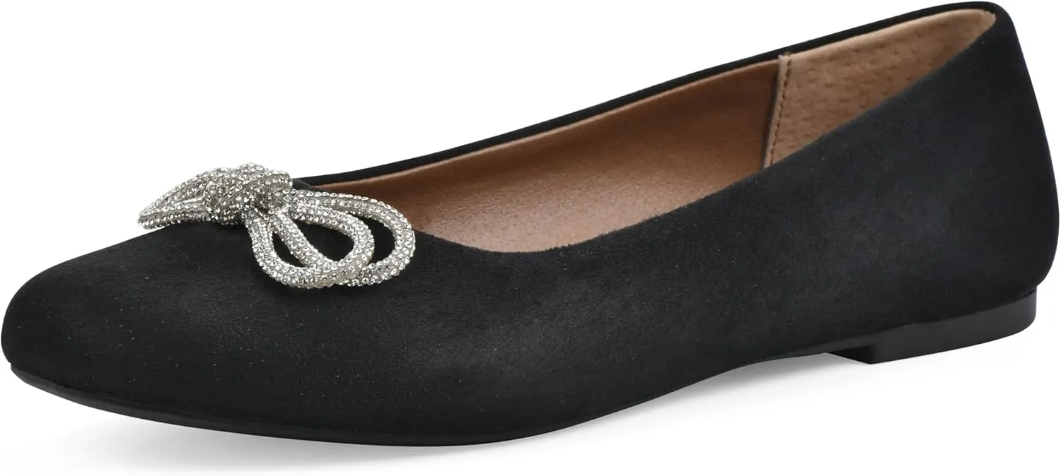 WHITE MOUNTAIN Women's Sashimi Rhinestone Double Bow Ballet Flat