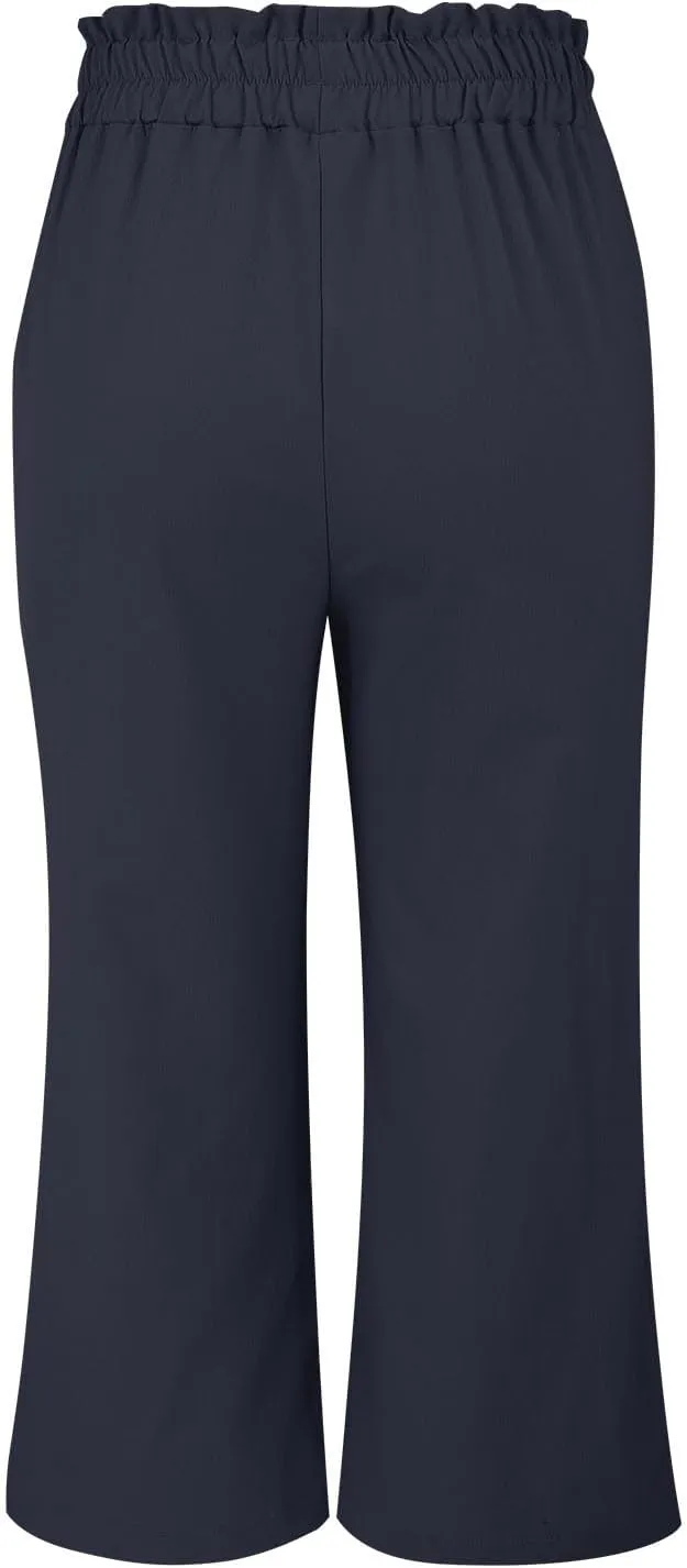 Wide Leg Capri Pants for Women High Waisted Adjustable Bow Tie Palazzo Pants Dressy Casual Flowy Capris with Pockets