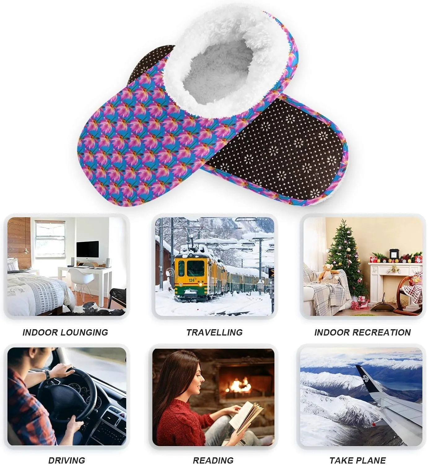 Winter House Slippers for Women/Men with Seamless Clover Element Cozy Fleece Slippers