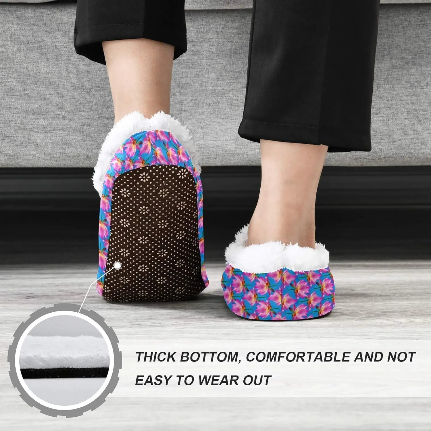 Winter House Slippers for Women/Men with Seamless Clover Element Cozy Fleece Slippers