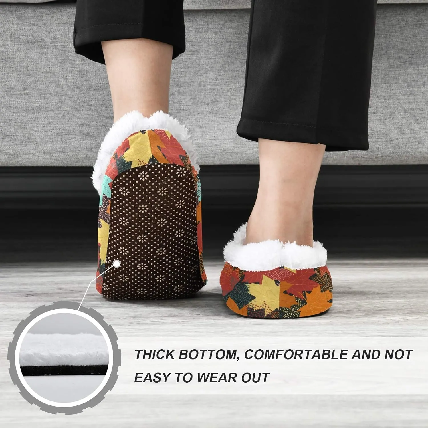 Winter House Slippers for Women/Men with Seamless Pattern with Fall Maple Leaves Element Cozy Fleece Slippers