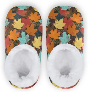 Winter House Slippers for Women/Men with Seamless Pattern with Fall Maple Leaves Element Cozy Fleece Slippers