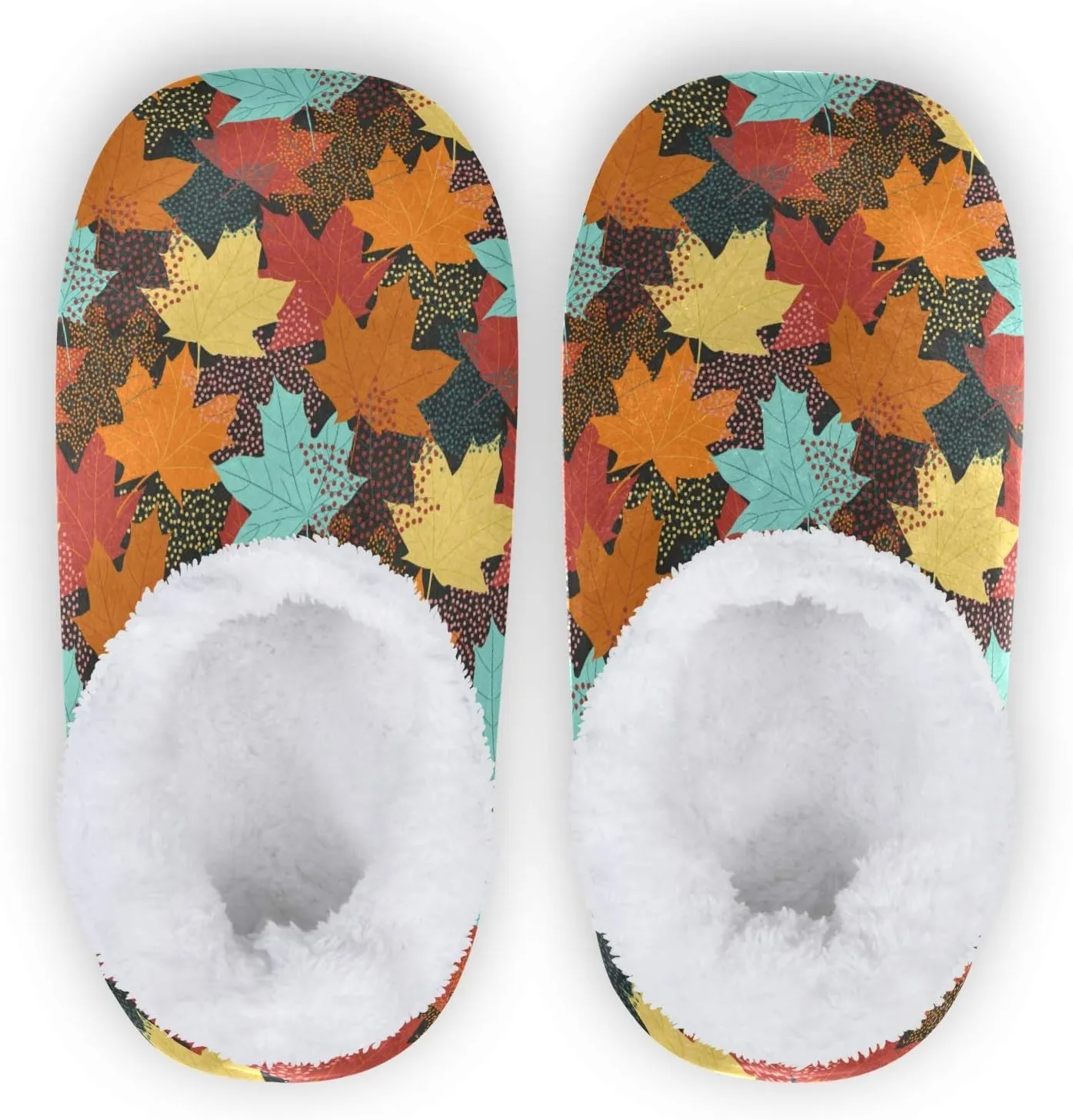 Winter House Slippers for Women/Men with Seamless Pattern with Fall Maple Leaves Element Cozy Fleece Slippers